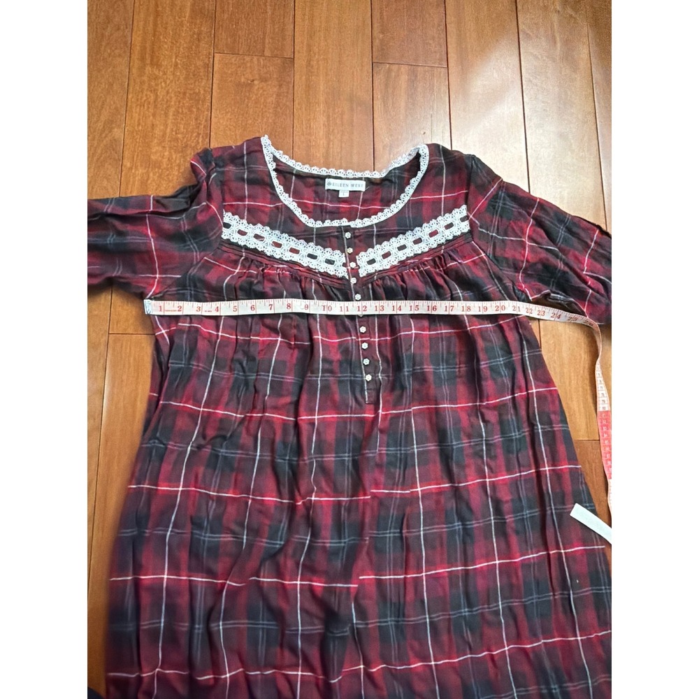 NWT Eileen West Nightgown Womens L Red Black Plaid Lace Trim Cotton Blend NWT L - Picture 6 of 12